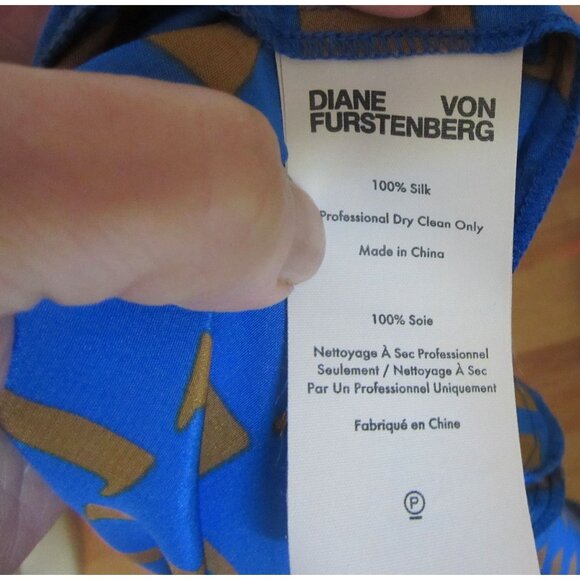 Diane Von Furstenberg Blue/Brown Silk Dress W/ Tie Size 12 - Picture 9 of 9